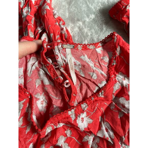 Free People Sundress Women's Size 2 Delicate Floral White Blossom Print Red - Picture 5 of 5